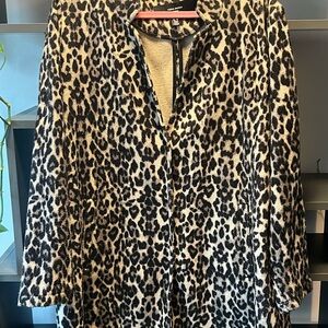 Vero Moda Leopard Print Fleece Coat in Beige and Black